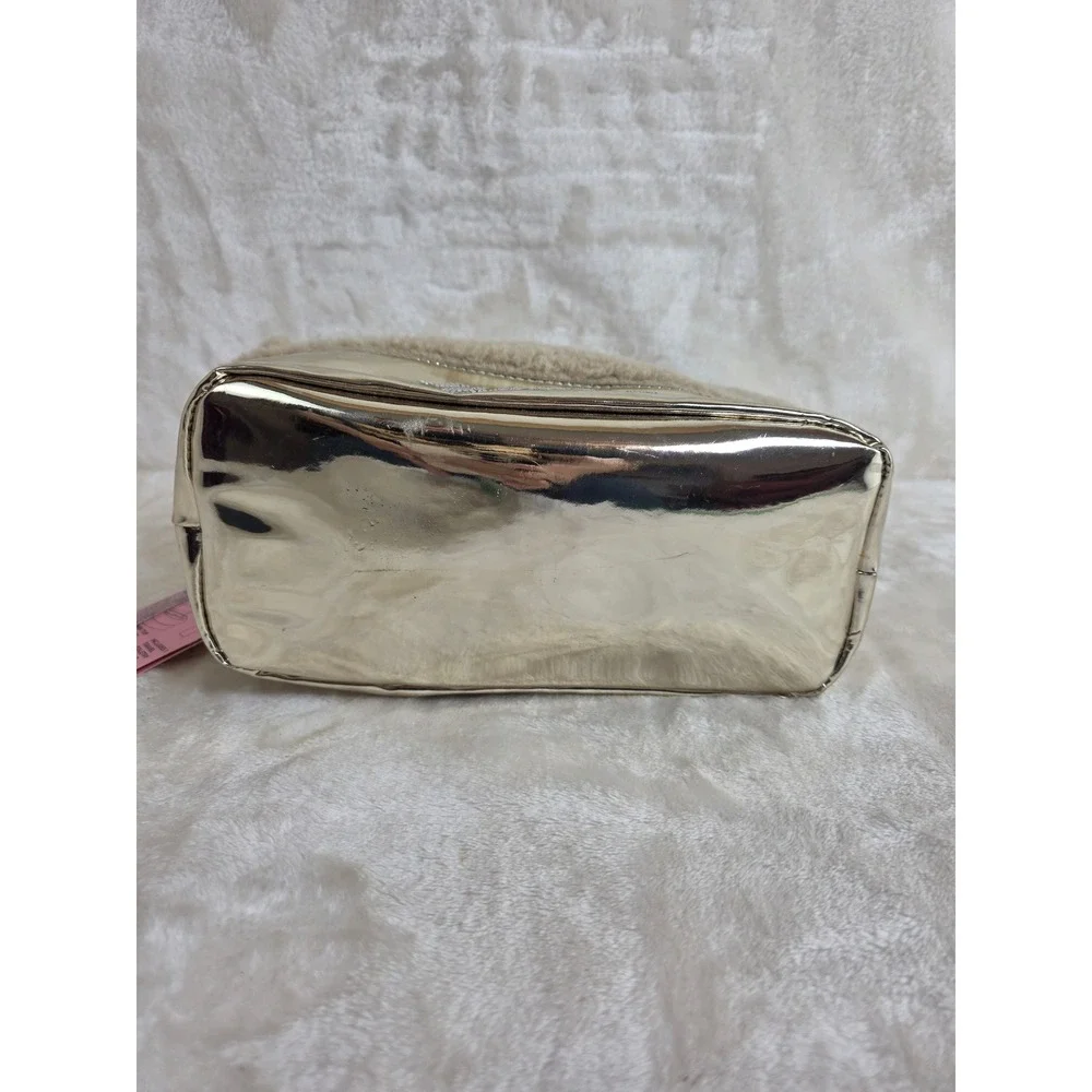 Juicy Couture Gold Metallic Faux Shearling Cosmetic Bag Toiletry Travel Case NEW